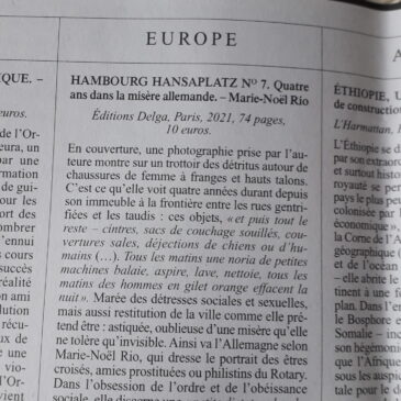 Article dans Le Monde diplomatique de novembre 2021 sur le livre de Marie-Noël Rio, “Hamburg Hansaplatz n° 7.